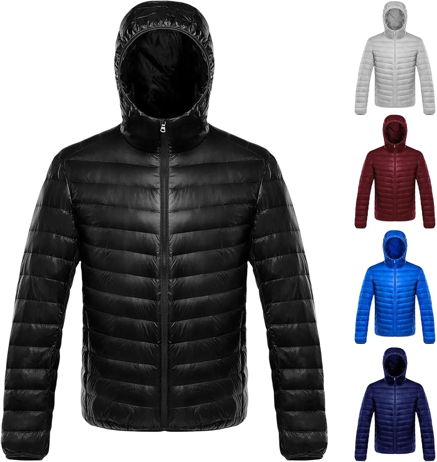 Mens Lightweight Puffer Jackets with Hood Warm Puffy Winter Short Down Jacket Windproof Quilted Coat