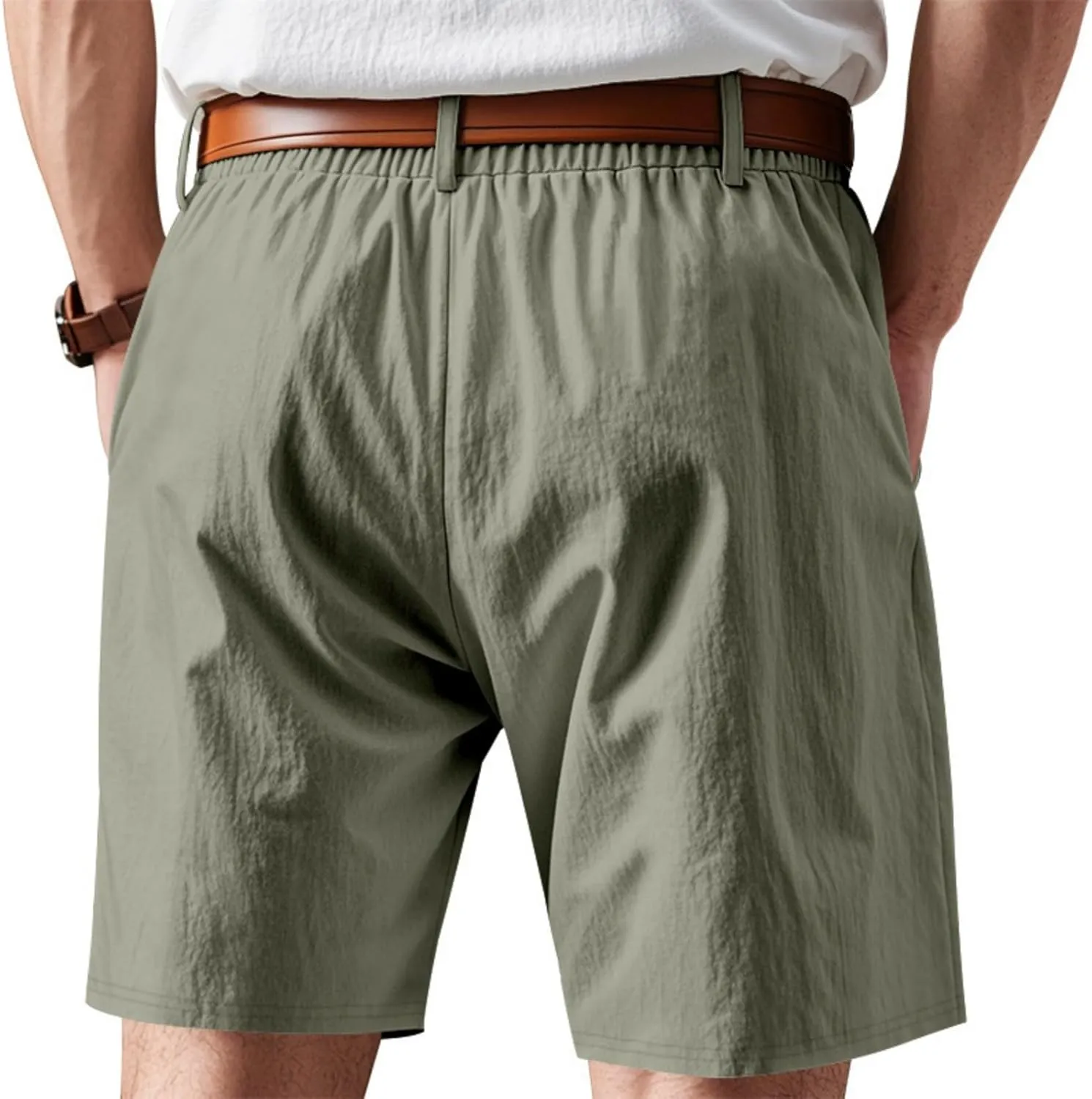 Mens Linen Shorts Elastic Waist Shorts Casual Summer Lightweight Cotton Linen Pants with Pockets