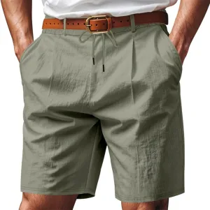 Mens Linen Shorts Elastic Waist Shorts Casual Summer Lightweight Cotton Linen Pants with Pockets