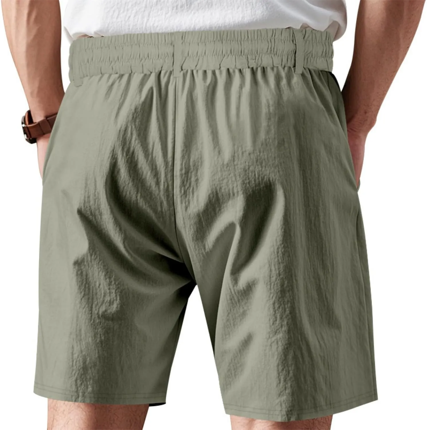 Mens Linen Shorts Elastic Waist Shorts Casual Summer Lightweight Cotton Linen Pants with Pockets