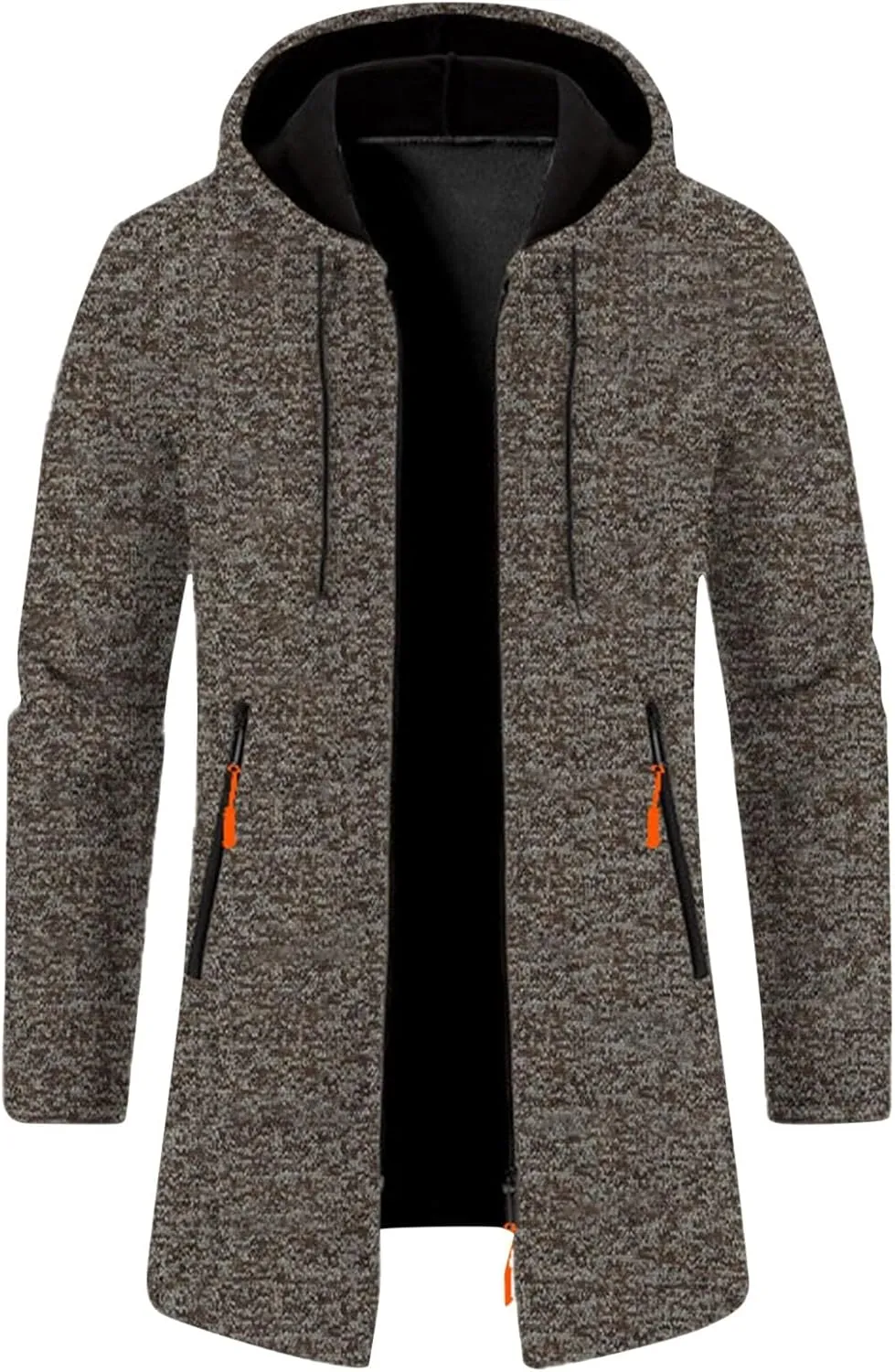 Mens Long Cardigan Jacket Thermal Loose Fit Casual Coat Hooded Drawstring Warm Sweaters Fashion Knitted Jackets