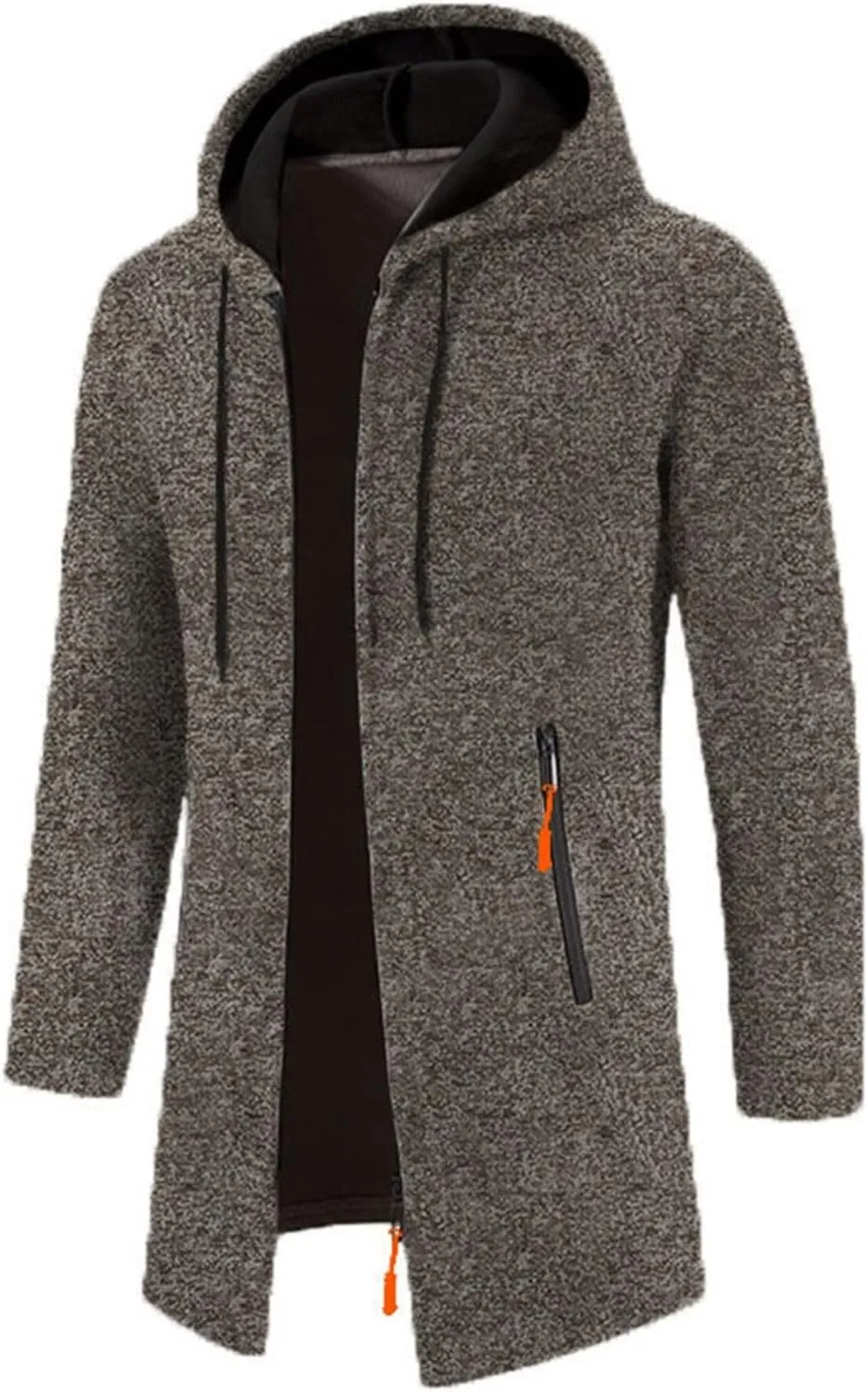 Mens Long Cardigan Jacket Thermal Loose Fit Casual Coat Hooded Drawstring Warm Sweaters Fashion Knitted Jackets