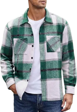 Mens Long Sleeve Corduroy Shirt Jacket Button Down Shacket Suede Trucker Jacket Winter Faux Suede Leather Outerwear