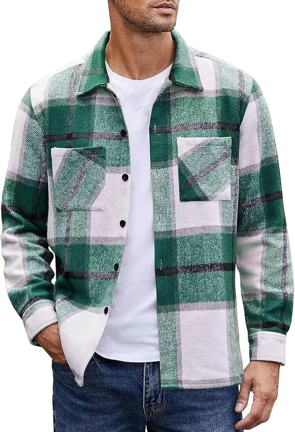 Mens Long Sleeve Corduroy Shirt Jacket Button Down Shacket Suede Trucker Jacket Winter Faux Suede Leather Outerwear