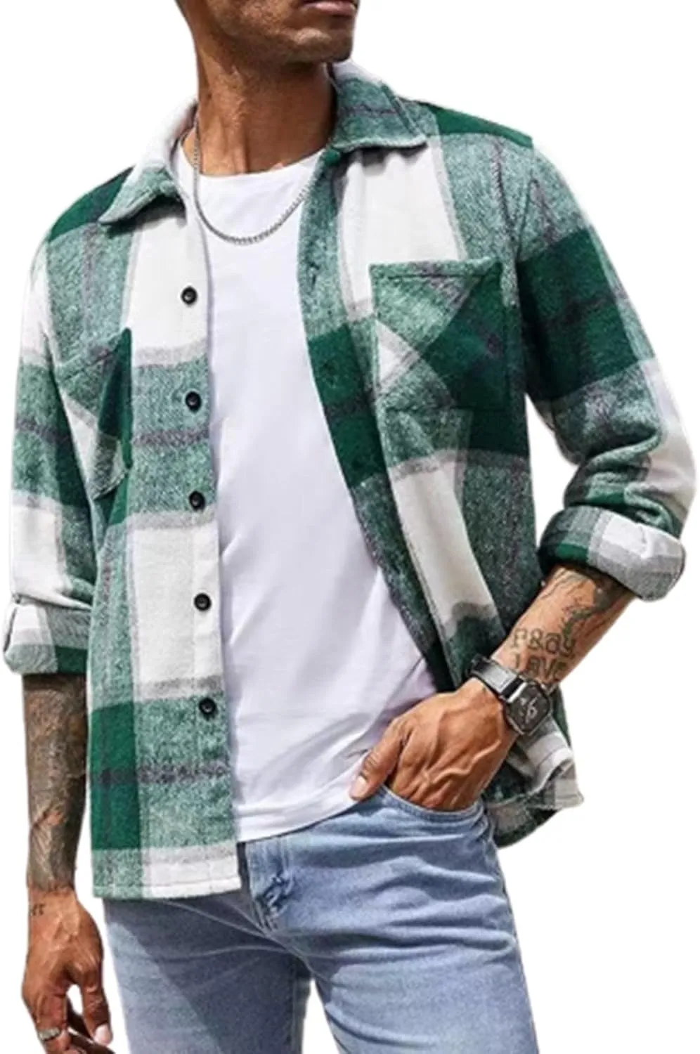 Mens Long Sleeve Corduroy Shirt Jacket Button Down Shacket Suede Trucker Jacket Winter Faux Suede Leather Outerwear
