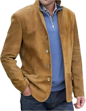 Mens Long Sleeve Corduroy Shirt Jacket Button Down Shacket Suede Trucker Jacket Winter Faux Suede Leather Outerwear