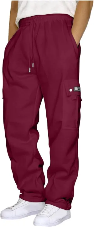 Mens Loose Fit Trousers Pants for Man Sport Athletic Ruched High Cut Straight Leg Plain Long Leg Fall Summer 2025