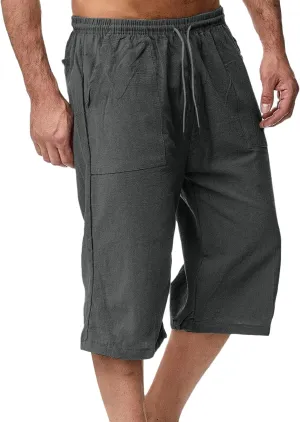 Men's Lounge Cotton Linen Long Leisure Shorts Casual Breathable Track Shorts Marathon Performance Beach Shorts