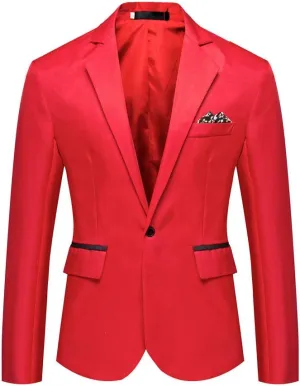 Mens One Button Classic Blazer Slim Fit Suits Casual Formal Jackets Solid Lightweight Sport Coat for Business Wedding Prom