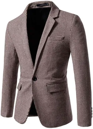 Mens Plaid Blazer Sports Coat Casual Slim Fit Checkered Blazers for Men Wedding Single Breasted Buckle Jacket Coats