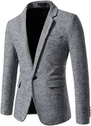 Mens Plaid Blazer Sports Coat Casual Slim Fit Checkered Blazers for Men Wedding Single Breasted Buckle Jacket Coats