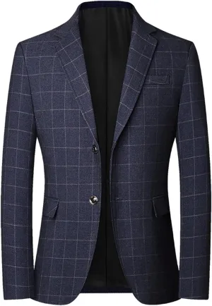 Mens Plaid Sport Coat Slim Classic Fit Two Button Checkered Blazer Lightweight Comfy Lapel Business Casual Daily Suit Jacket