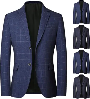 Mens Plaid Sport Coat Slim Classic Fit Two Button Checkered Blazer Lightweight Comfy Lapel Business Casual Daily Suit Jacket
