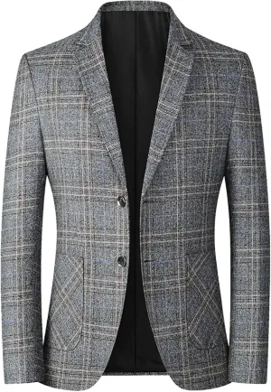 Mens Plaid Sport Coat Slim Classic Fit Two Button Checkered Blazer Lightweight Comfy Lapel Business Casual Daily Suit Jacket