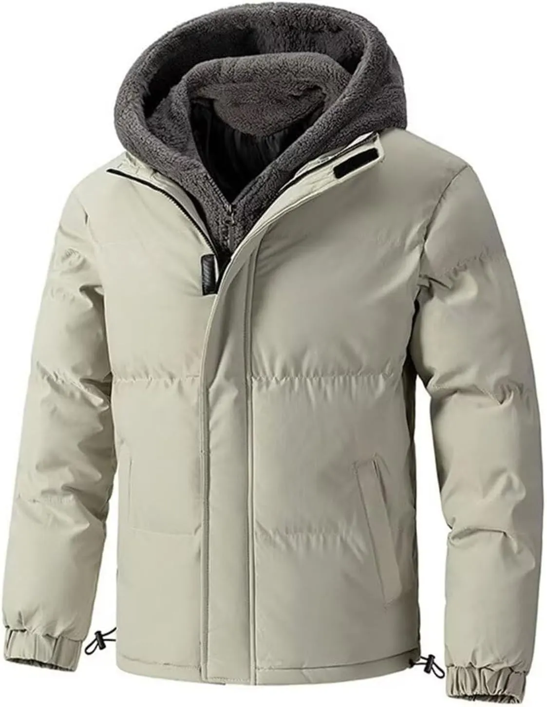 Men's Puffer Quilted Jacket Hooded Casual Thicken Coat Winter Warm Two-Piece Trend Cotton-Padded Coats Outdoor