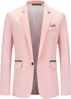 Men's Suit Elegant Solid One Button Slim Fit Single Breasted Party Blazer Jacket Lightweight Casual Outwear