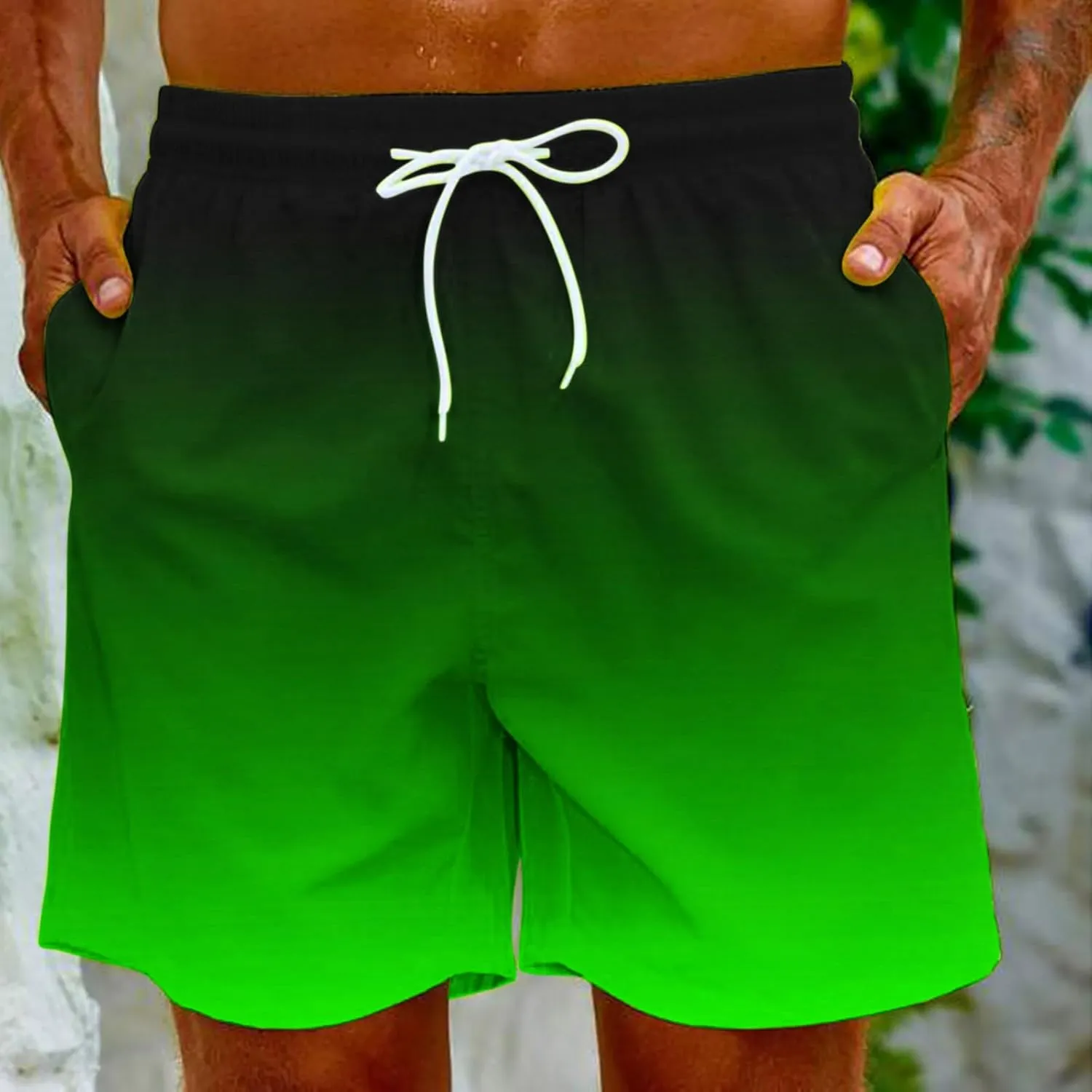 Mens Swim Trunks Gradient Color Beach Shorts Quick Dry Board Shorts for Summer Vacation Surf