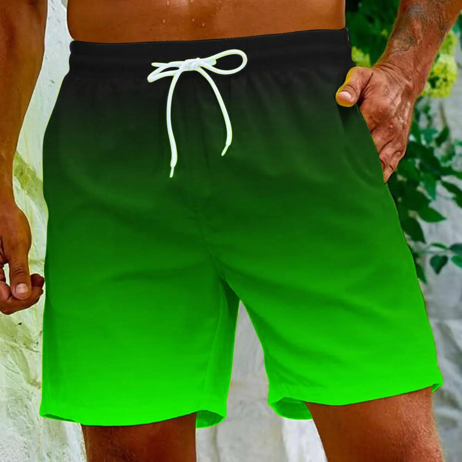 Mens Swim Trunks Gradient Color Beach Shorts Quick Dry Board Shorts for Summer Vacation Surf