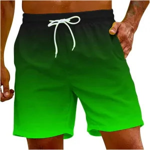 Mens Swim Trunks Gradient Color Beach Shorts Quick Dry Board Shorts for Summer Vacation Surf