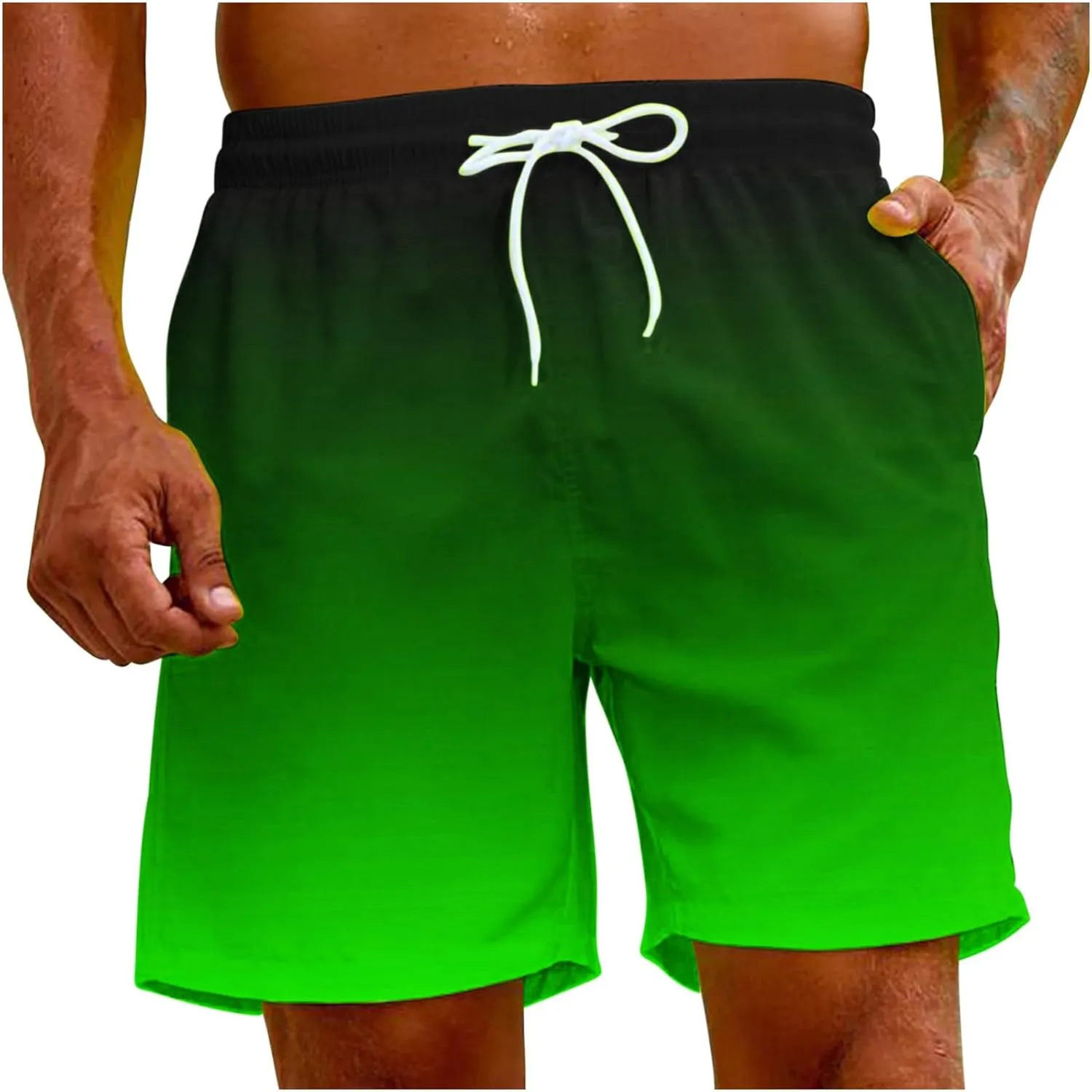 Mens Swim Trunks Gradient Color Beach Shorts Quick Dry Board Shorts for Summer Vacation Surf