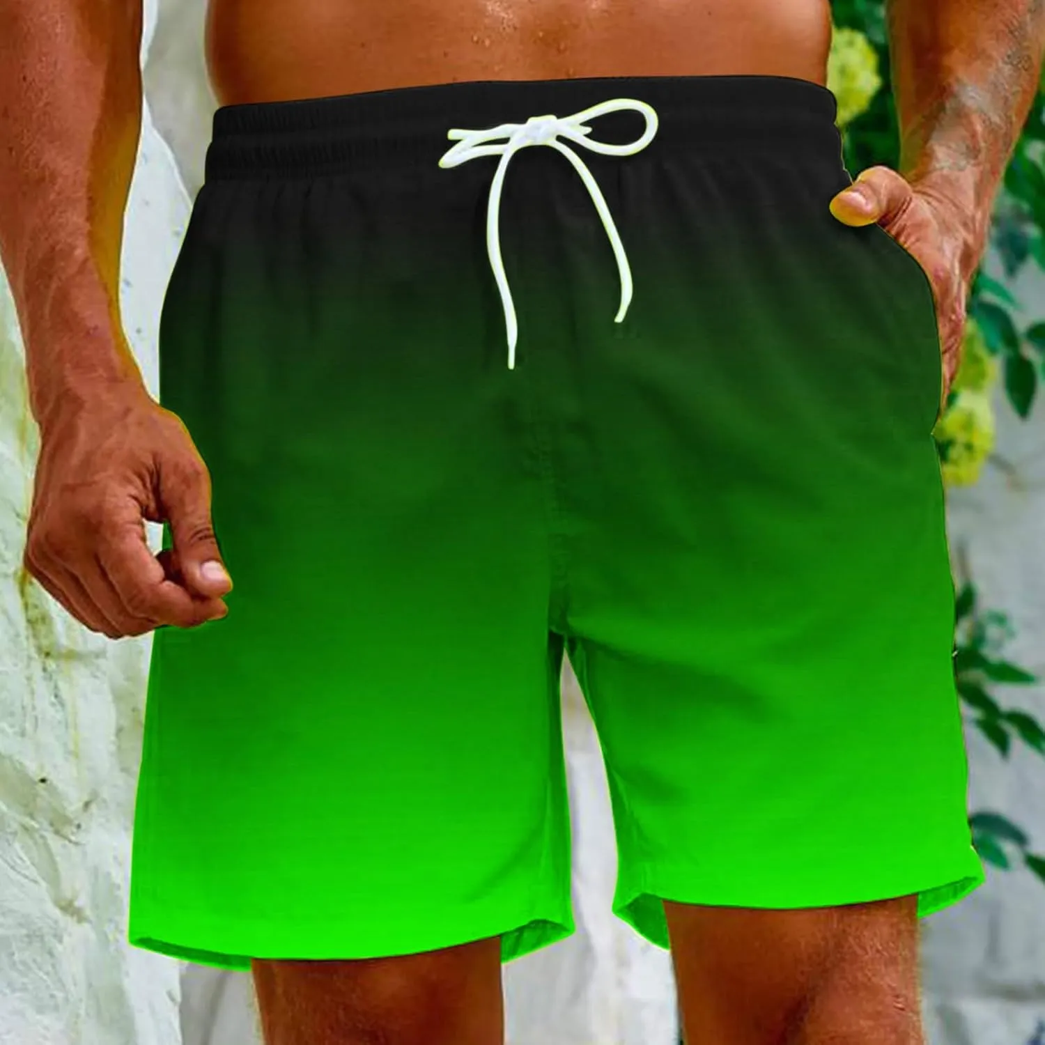 Mens Swim Trunks Gradient Color Beach Shorts Quick Dry Board Shorts for Summer Vacation Surf
