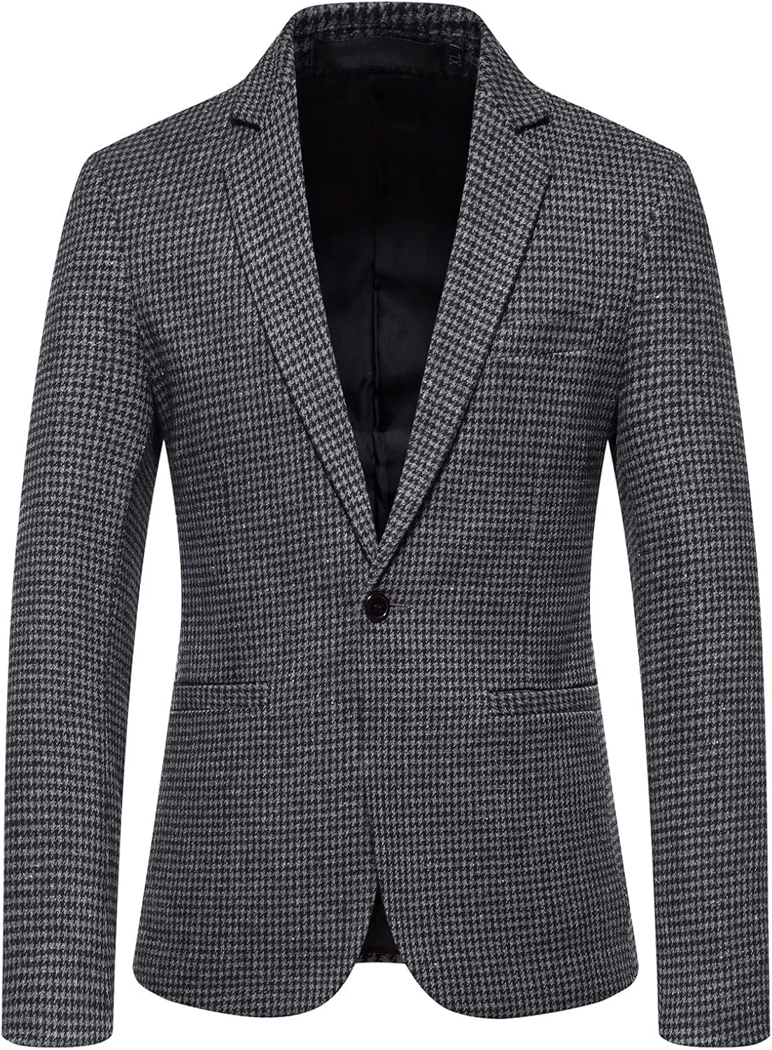 Mens Tweed Blazer Vintage Classic Fit Wool Blend Blazers One Button Sport Coat Notch Lapel Business Jackets Suit