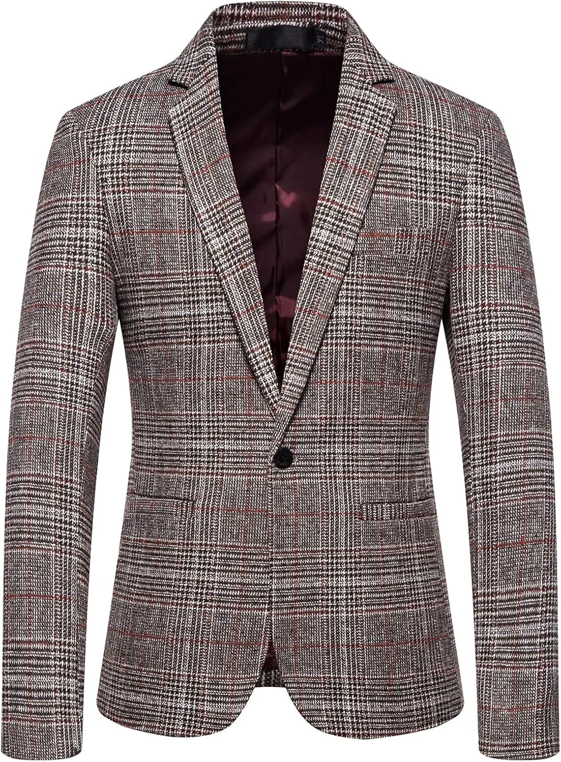 Mens Tweed Blazer Vintage Classic Fit Wool Blend Blazers One Button Sport Coat Notch Lapel Business Jackets Suit