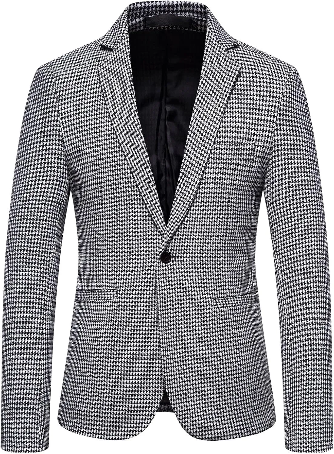 Mens Tweed Blazer Vintage Classic Fit Wool Blend Blazers One Button Sport Coat Notch Lapel Business Jackets Suit