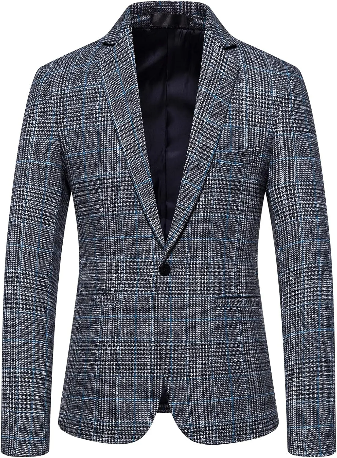 Mens Tweed Blazer Vintage Classic Fit Wool Blend Blazers One Button Sport Coat Notch Lapel Business Jackets Suit