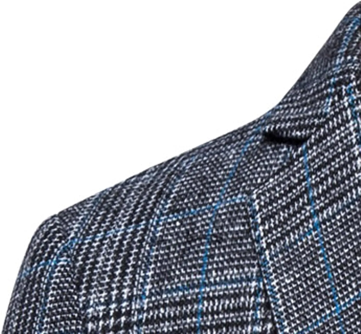 Mens Tweed Blazer Vintage Classic Fit Wool Blend Blazers One Button Sport Coat Notch Lapel Business Jackets Suit