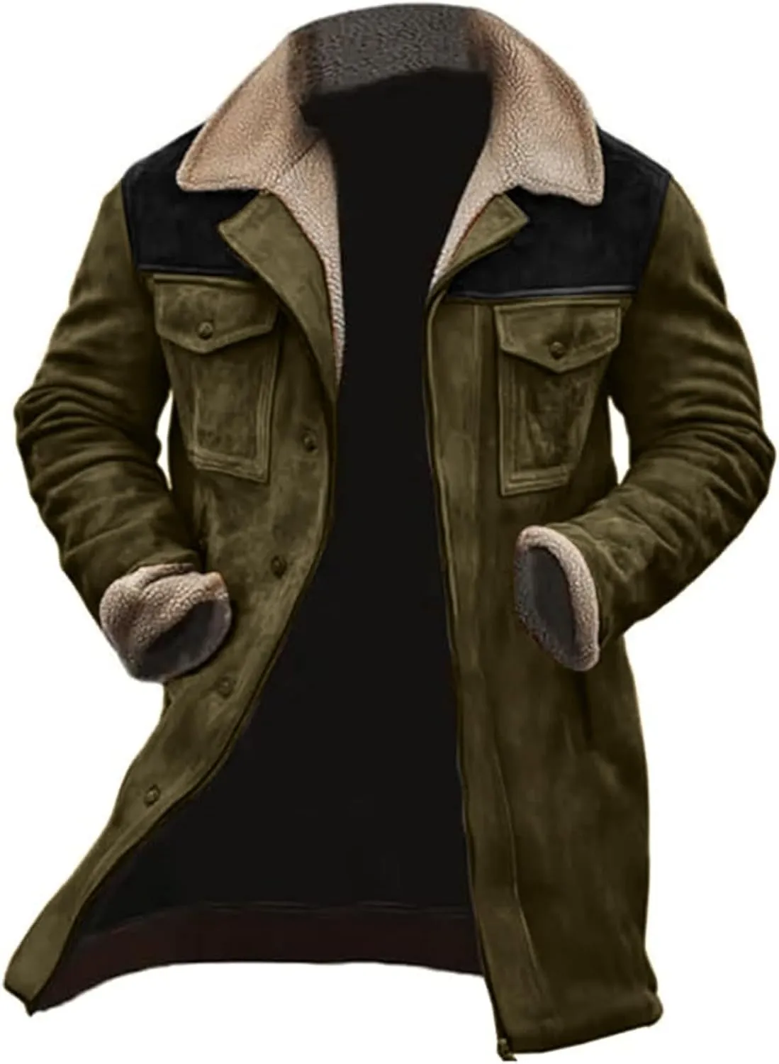 Men's Vintage Suede Jacket Plush Collar Coats Faux Leather Jacket Men Zip Up Motorcycle Jacket Coats Retro Tops