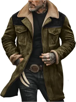 Men's Vintage Suede Jacket Plush Collar Coats Faux Leather Jacket Men Zip Up Motorcycle Jacket Coats Retro Tops