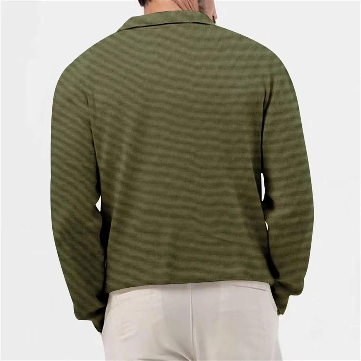 Mens Waffle Polo Shirt Long Sleeve V Neck Casual Slim Fit Collared Golf T-Shirts Thermal Textured Pullover Tops