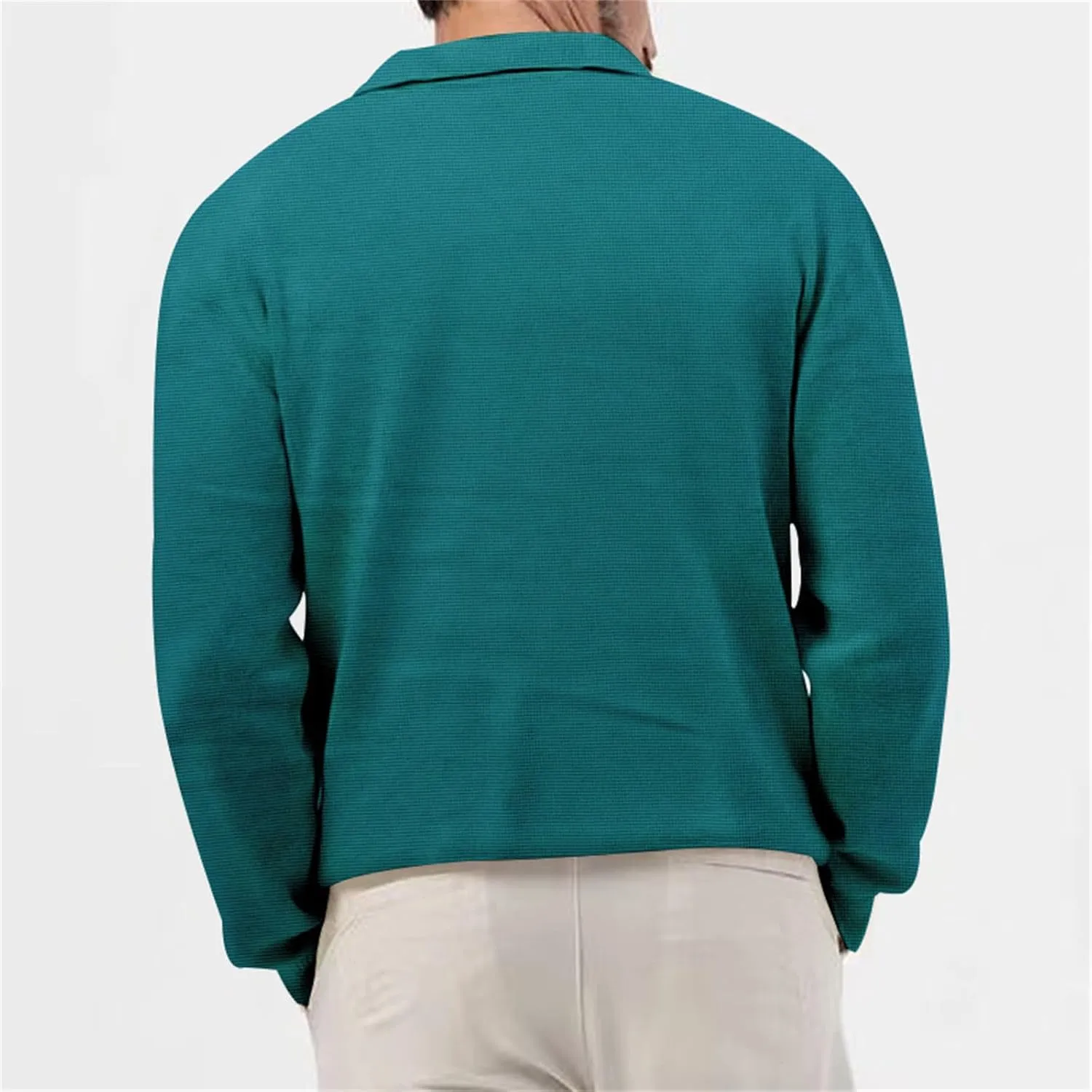 Mens Waffle Polo Shirt Long Sleeve V Neck Casual Slim Fit Collared Golf T-Shirts Thermal Textured Pullover Tops