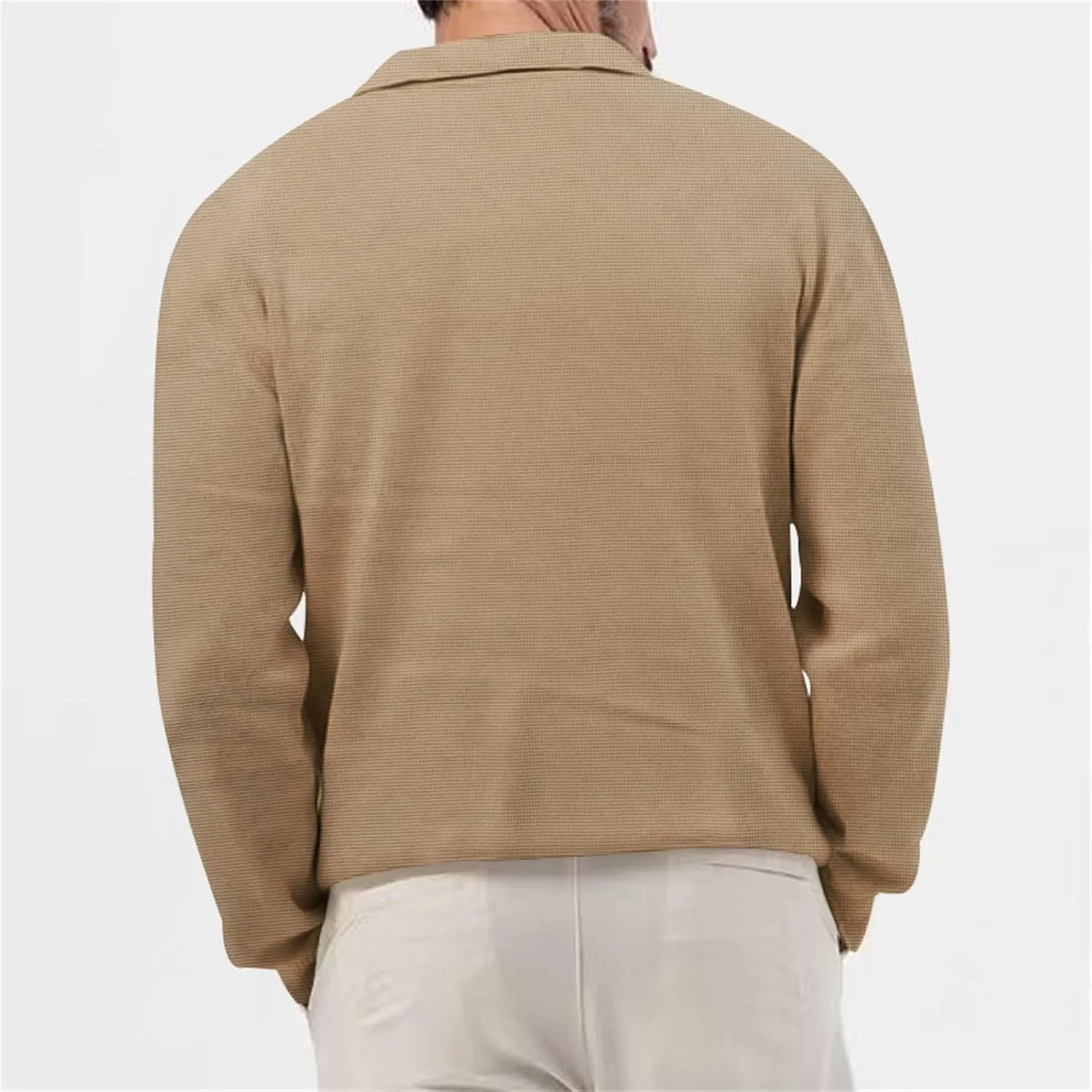 Mens Waffle Polo Shirt Long Sleeve V Neck Casual Slim Fit Collared Golf T-Shirts Thermal Textured Pullover Tops