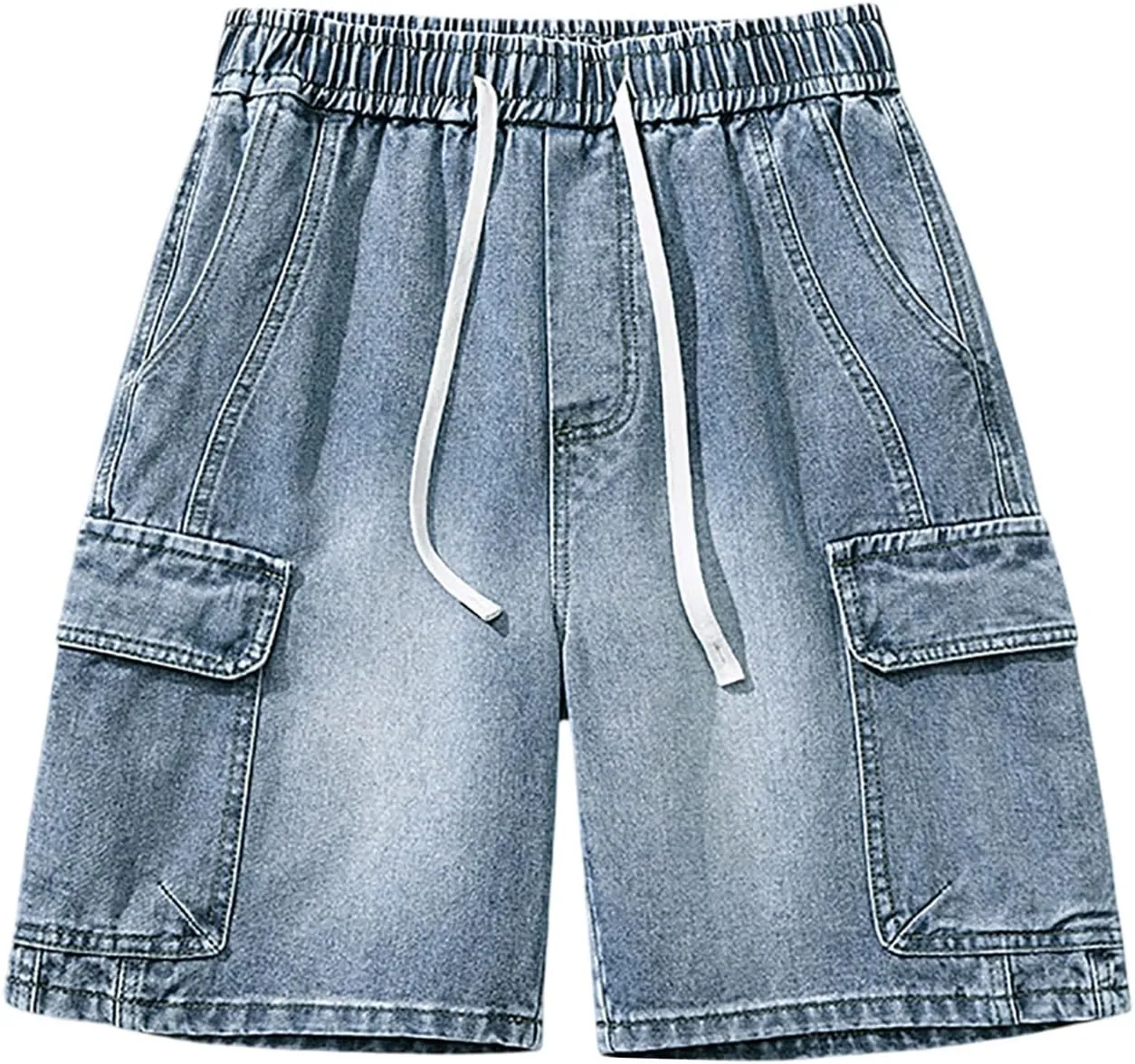 Men's Wide Leg Y2K Hip Hop Mid Jean Shorts Baggy Denim Shorts with Pockets Aesthetic Pants Streetwear Clothes