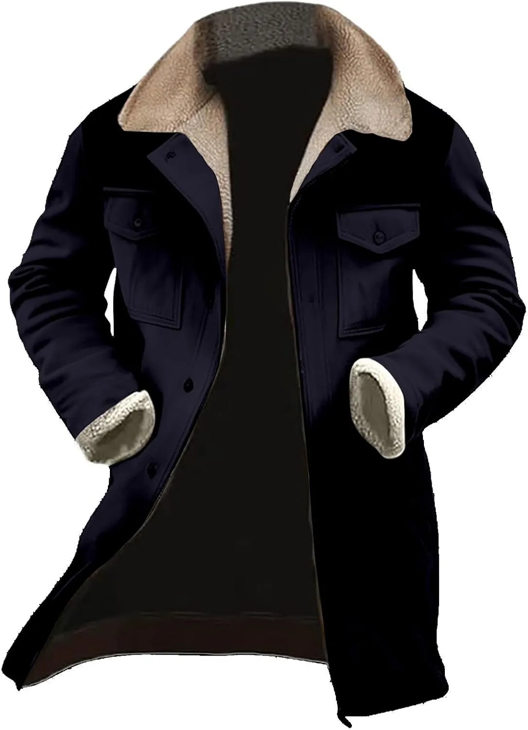 Men's Winter Coat Vintage Sherpa Fleece Lined Jacket Plush Collar Coats Camo Zip Up Motorcycle Jacket Coat Retro Tops