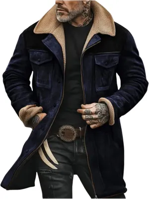 Men's Winter Coat Vintage Sherpa Fleece Lined Jacket Plush Collar Coats Camo Zip Up Motorcycle Jacket Coat Retro Tops