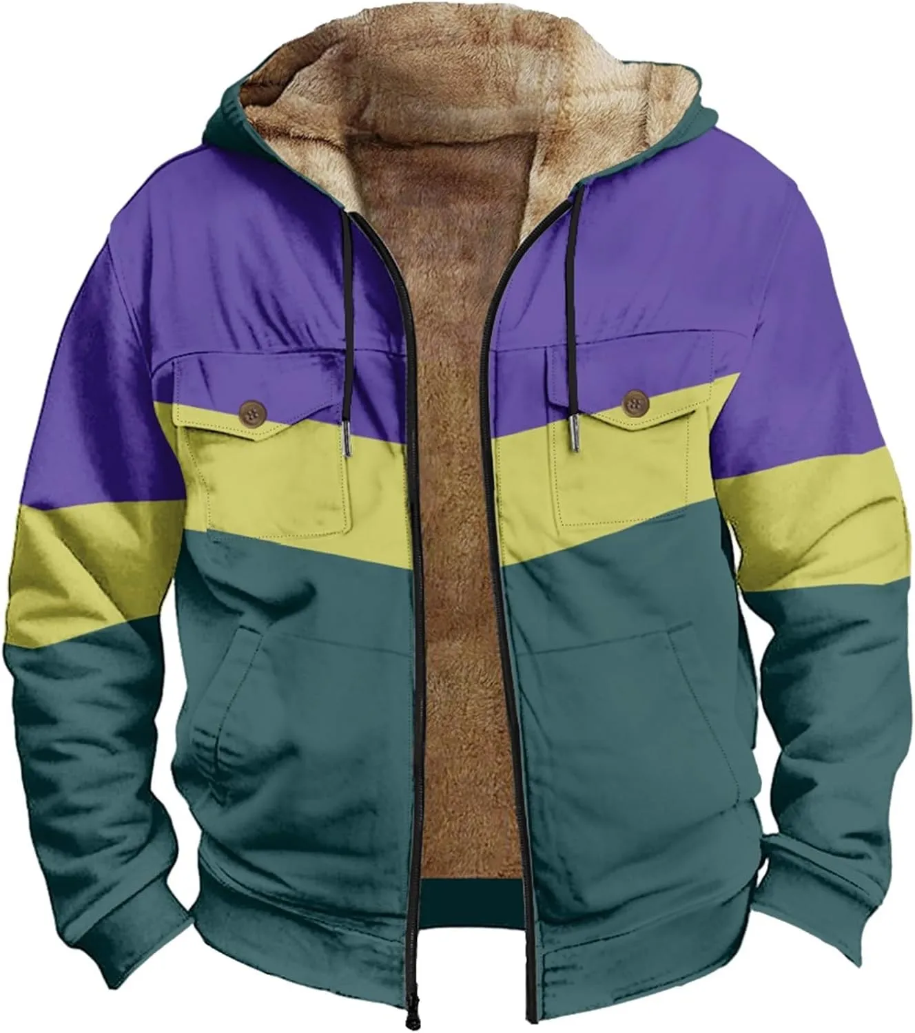 Mens Winter Jacket Sherpa With Hood Warm Coats Fleece Zipper Hoodie Big Tall Heavyweight Fall Outfits With Pockets