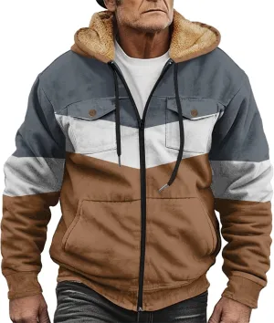 Mens Winter Jacket Sherpa With Hood Warm Coats Fleece Zipper Hoodie Big Tall Heavyweight Fall Outfits With Pockets