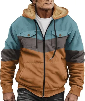 Mens Winter Jacket Sherpa With Hood Warm Coats Fleece Zipper Hoodie Big Tall Heavyweight Fall Outfits With Pockets
