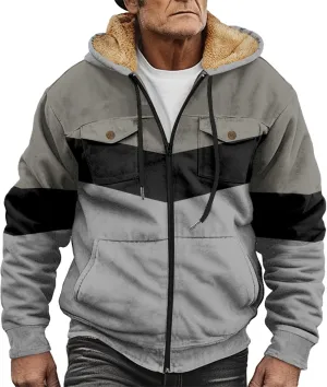 Mens Winter Jacket Sherpa With Hood Warm Coats Fleece Zipper Hoodie Big Tall Heavyweight Fall Outfits With Pockets