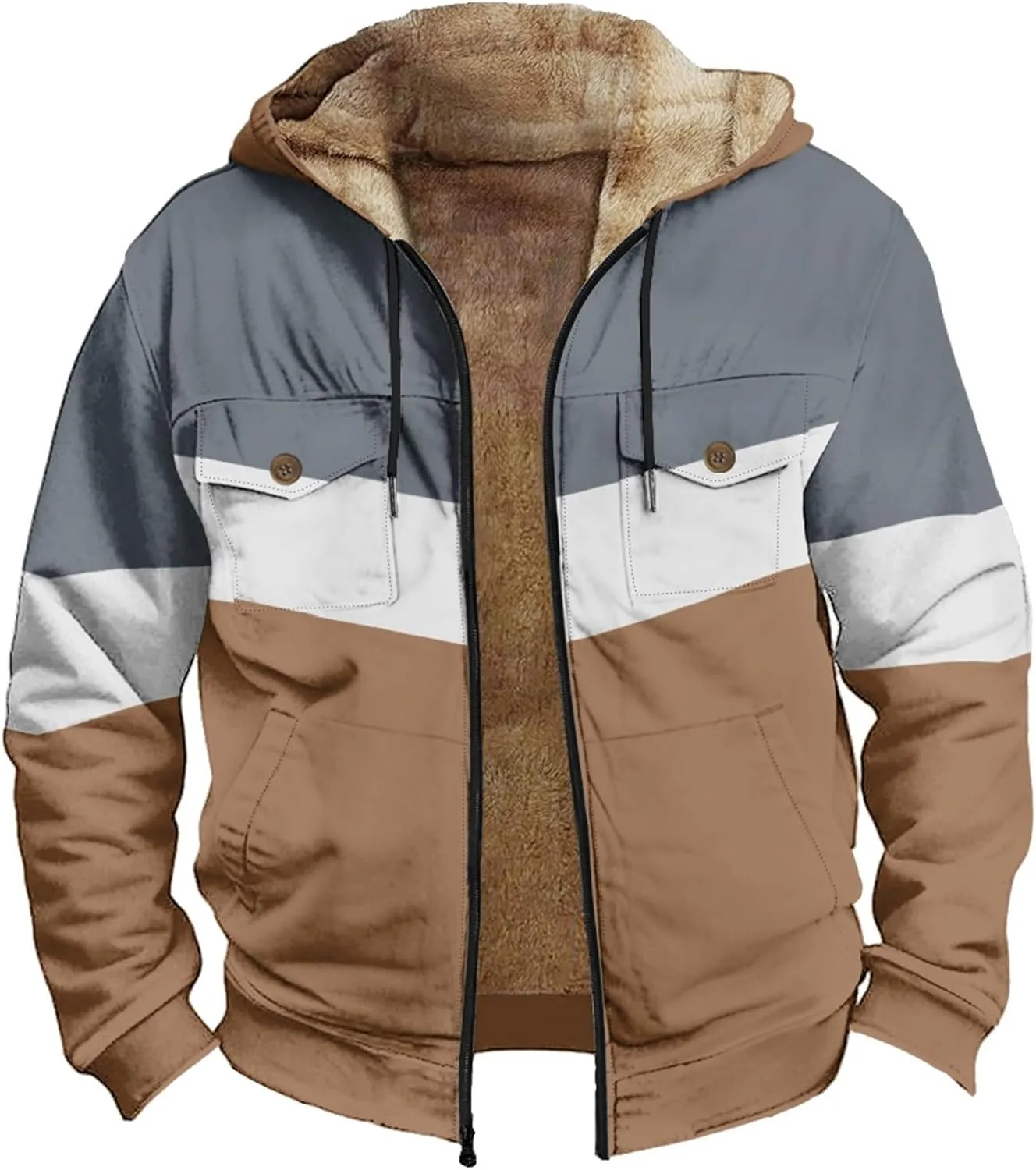 Mens Winter Jacket Sherpa With Hood Warm Coats Fleece Zipper Hoodie Big Tall Heavyweight Fall Outfits With Pockets