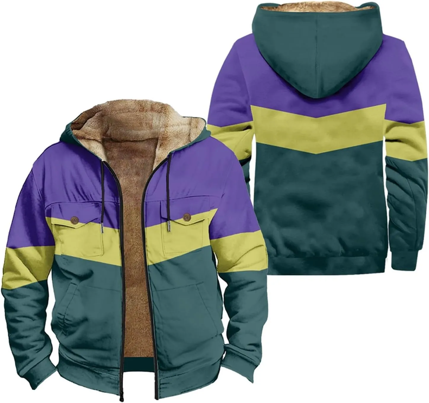 Mens Winter Jacket Sherpa With Hood Warm Coats Fleece Zipper Hoodie Big Tall Heavyweight Fall Outfits With Pockets