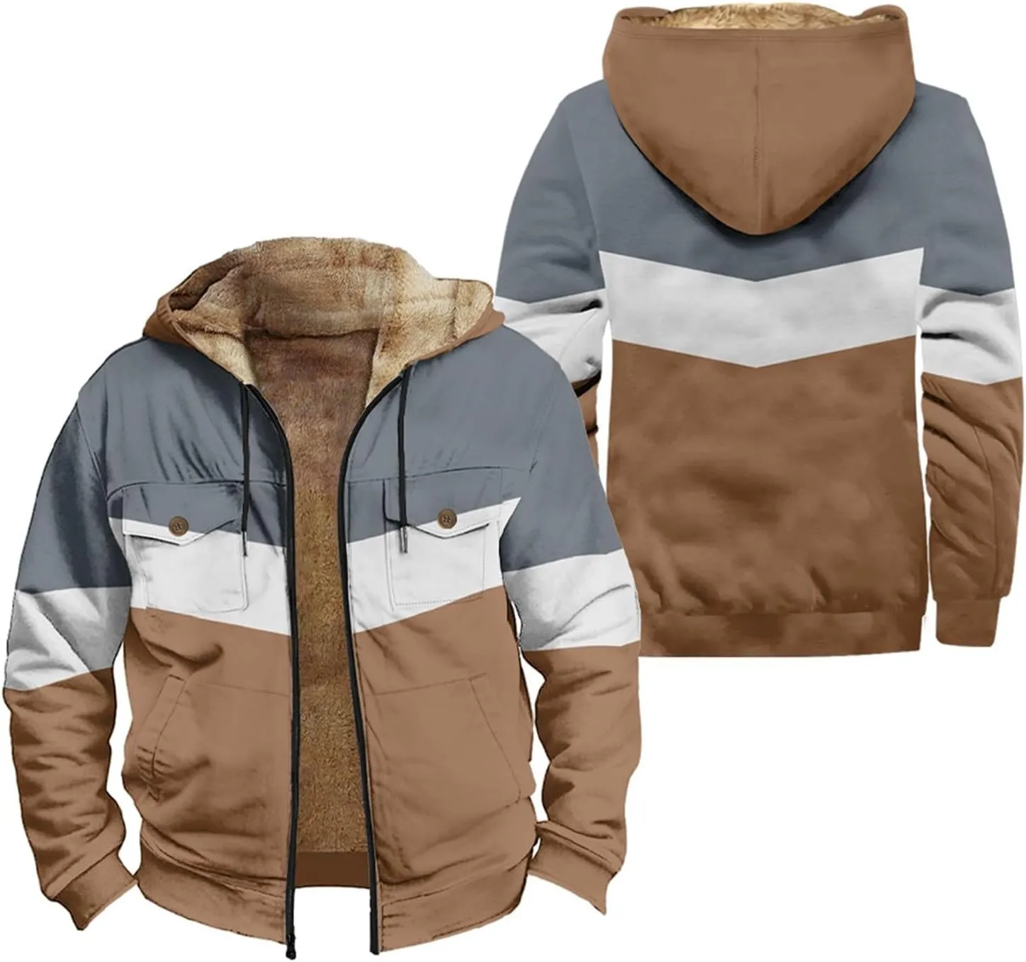 Mens Winter Jacket Sherpa With Hood Warm Coats Fleece Zipper Hoodie Big Tall Heavyweight Fall Outfits With Pockets