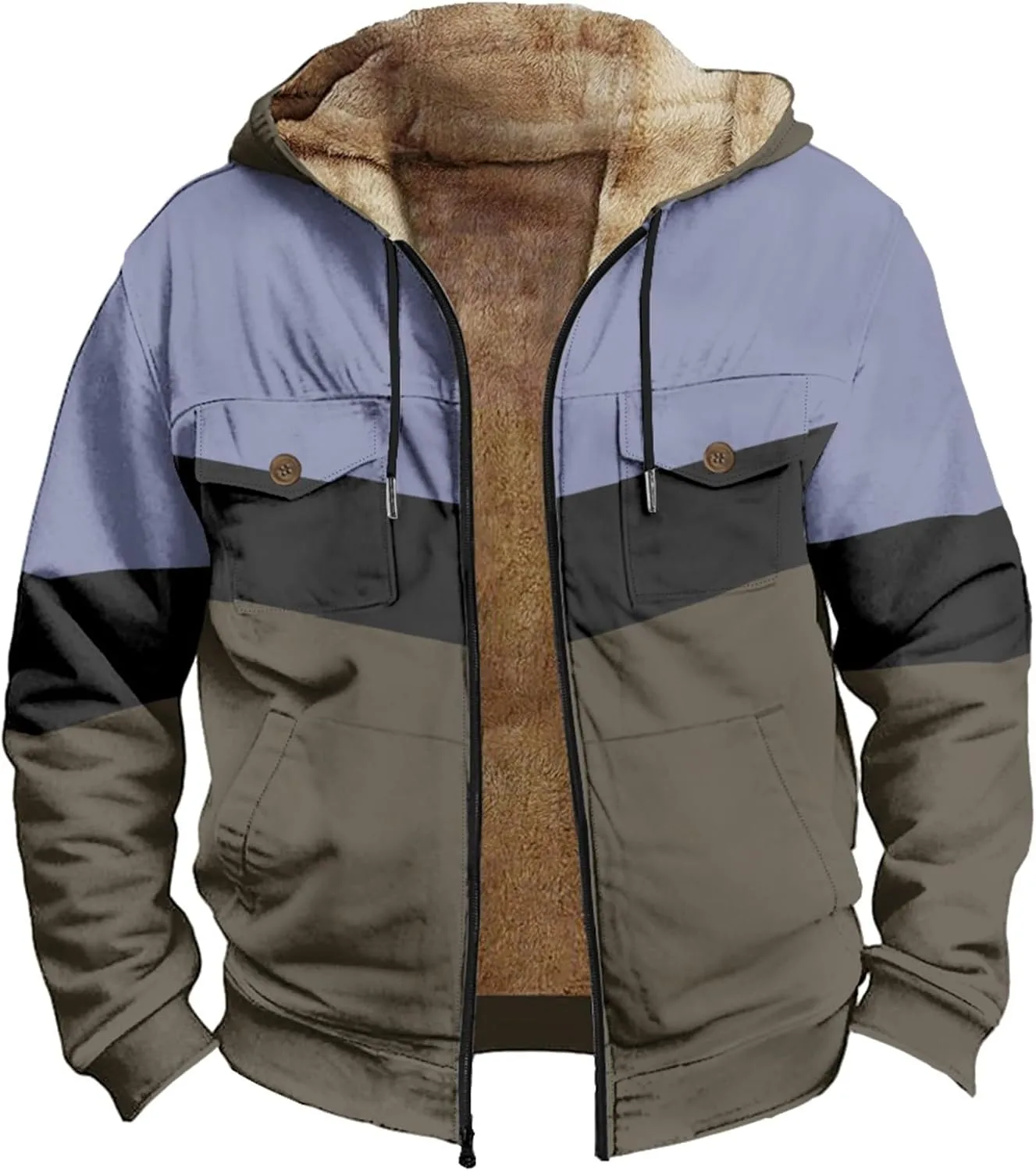 Mens Winter Jacket Sherpa With Hood Warm Coats Fleece Zipper Hoodie Big Tall Heavyweight Fall Outfits With Pockets