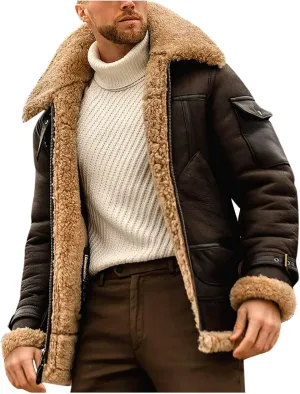 Mens Winter Relaxed Fit Sherpa-Lined Utility Jacket Western Vintage Fleece Lined Trucker Jacket Outdoor Parka Coat