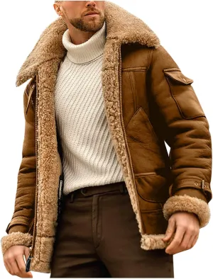 Mens Winter Relaxed Fit Sherpa-Lined Utility Jacket Western Vintage Fleece Lined Trucker Jacket Outdoor Parka Coat