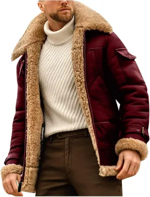 Mens Winter Relaxed Fit Sherpa-Lined Utility Jacket Western Vintage Fleece Lined Trucker Jacket Outdoor Parka Coat