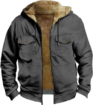 Men's Winter Warm Coats Zip Up Western Fleece Jackets Casual Retro Patriotic Sherpa Jacket Fall Country Cowboy Coats